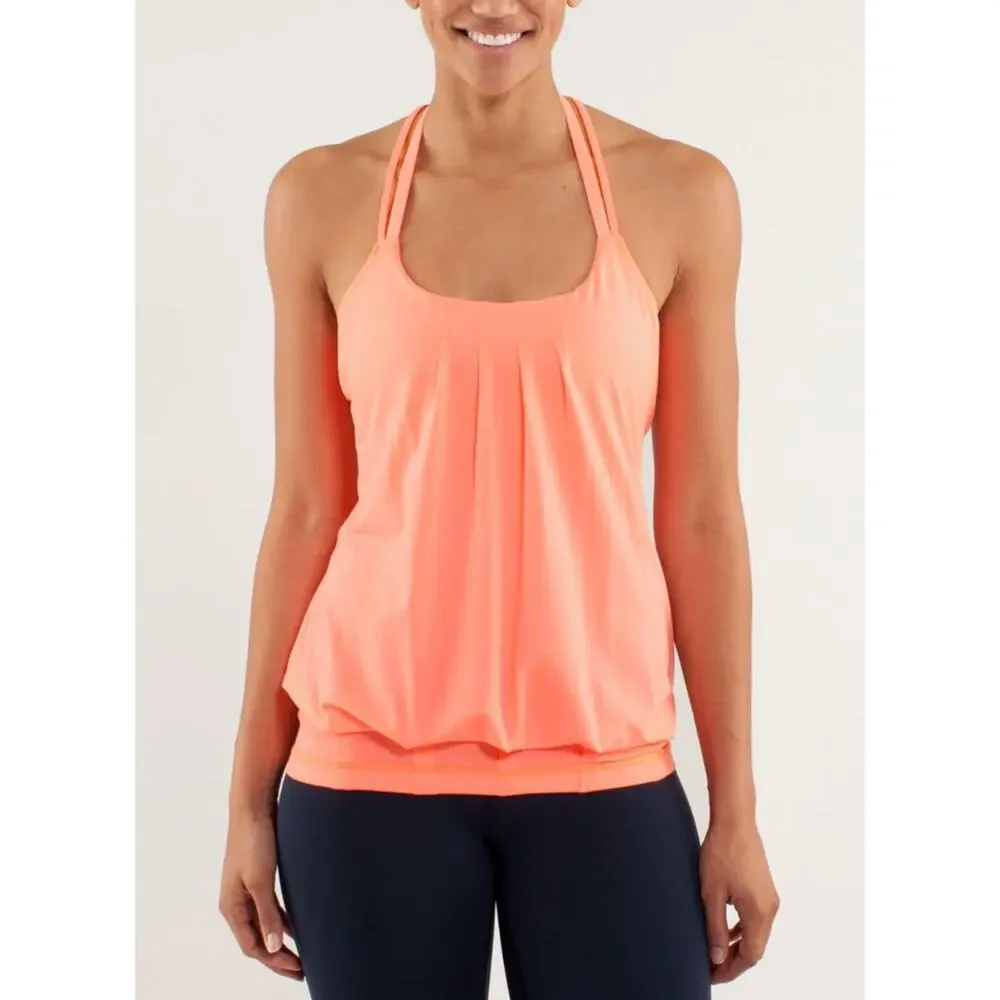 Lululemon Athletica Flow And Go Tank II Pop Orange Built in Bra Halter Yoga 8